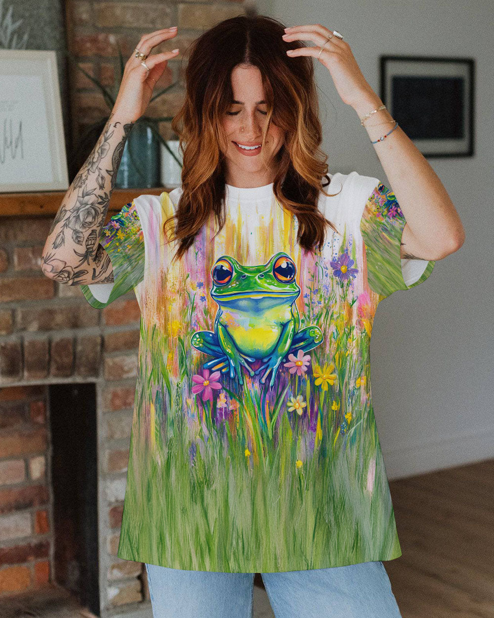 Be You The World Will Adjust Frog Peace Sign Colorful Graphic AOP Shirts _2_ RAhVx