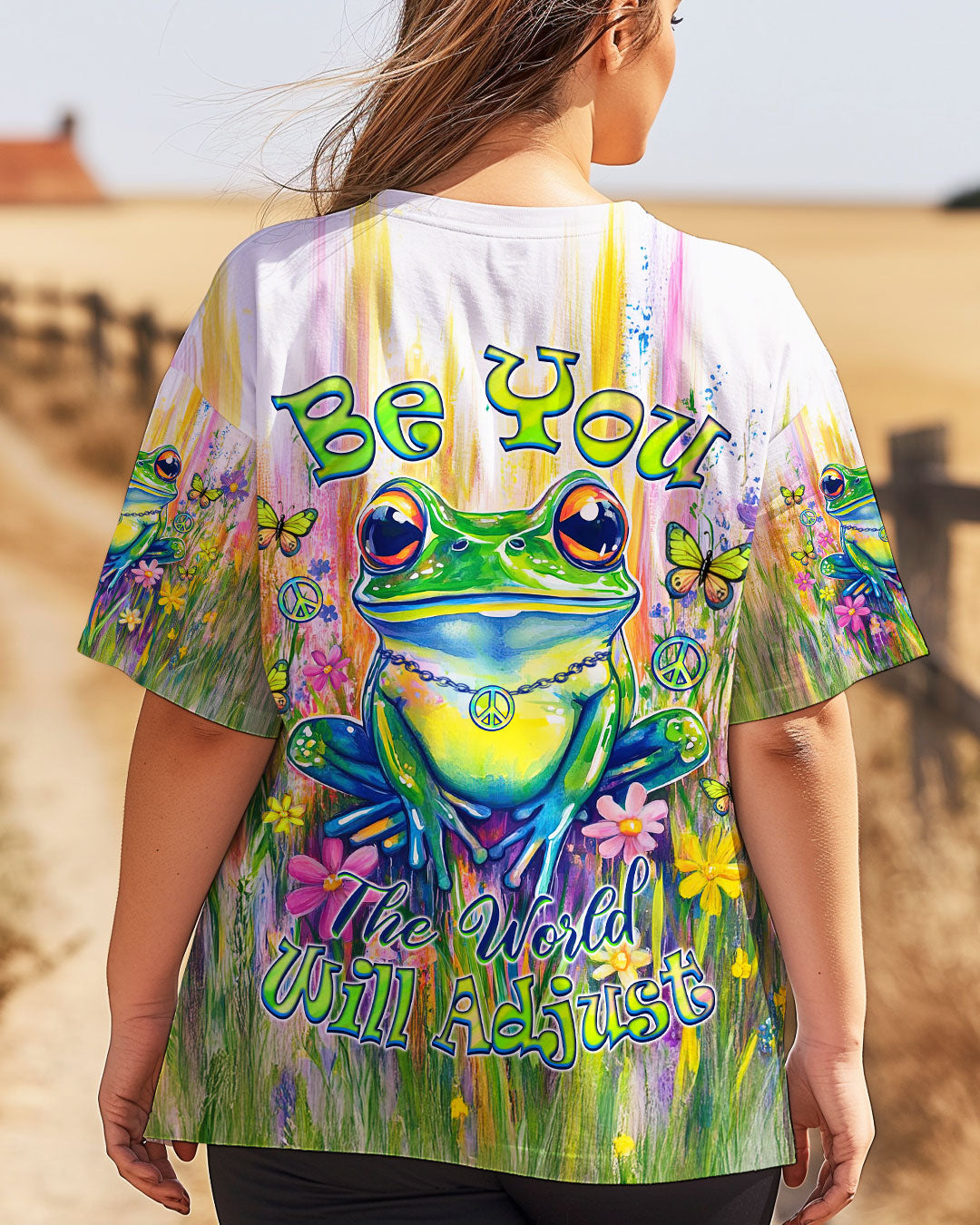 Be You The World Will Adjust Frog Peace Sign Colorful Graphic AOP Shirts _3_ NLW0D