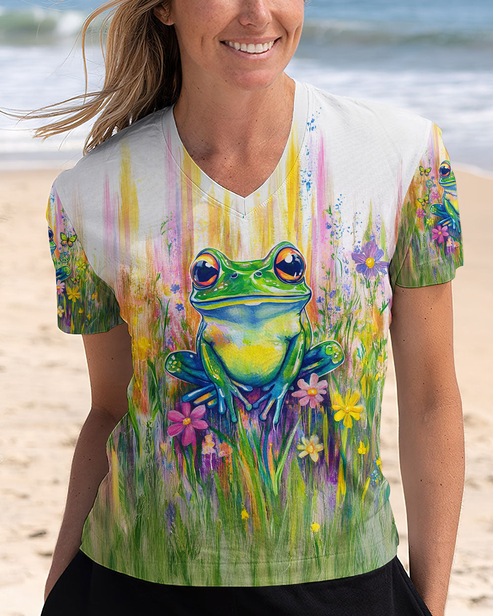 Be You The World Will Adjust Frog Peace Sign Colorful Graphic AOP Shirts _4_ DKwO0