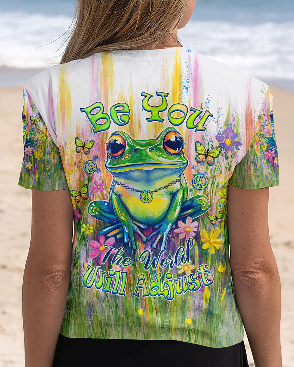Be You The World Will Adjust Frog Peace Sign Colorful Graphic AOP Shirts _5_ G0Ssr