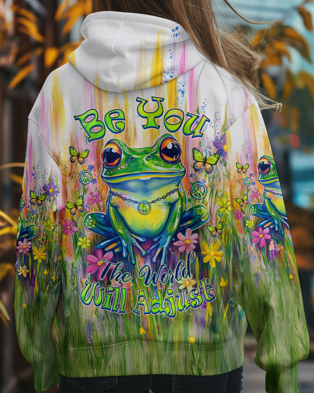 Be You The World Will Adjust Frog Peace Sign Colorful Graphic AOP Shirts _7_ wrOjs