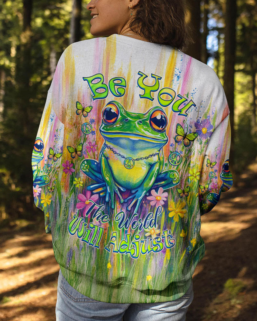 Be You The World Will Adjust Frog Peace Sign Colorful Graphic AOP Shirts _9_ i7BlB