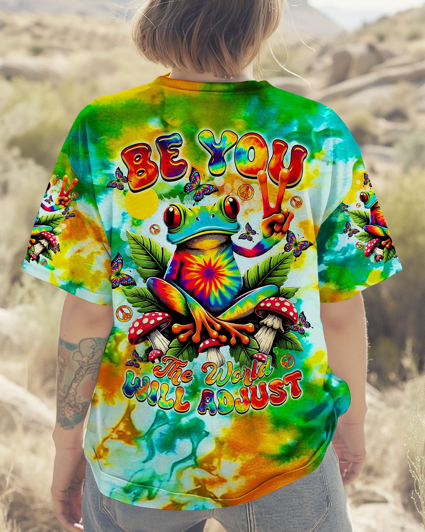 Be You The World Will Adjust Frog Psychedelic Colorful Tie Dye Hippie AOP Shirts _10_ nRJPE