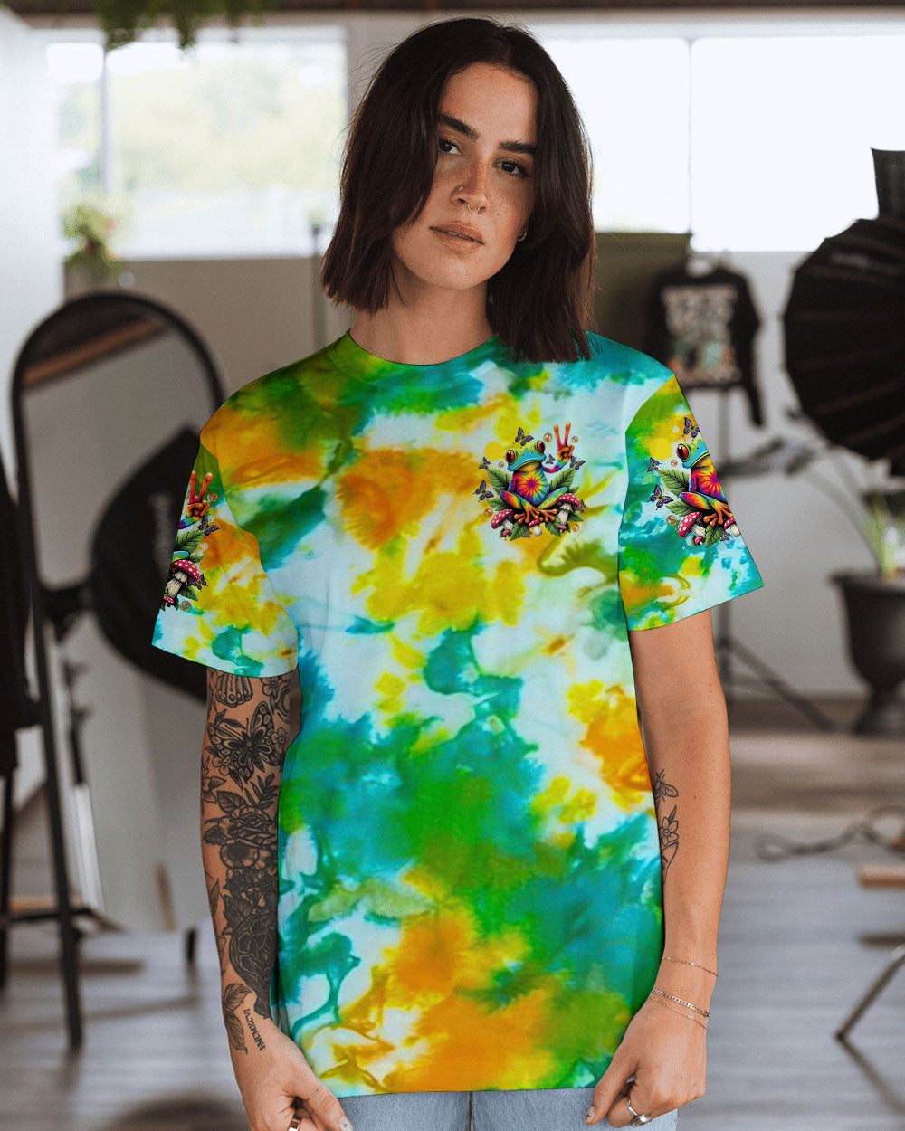 Be You The World Will Adjust Frog Psychedelic Colorful Tie Dye Hippie AOP Shirts _11_ j0Vxn