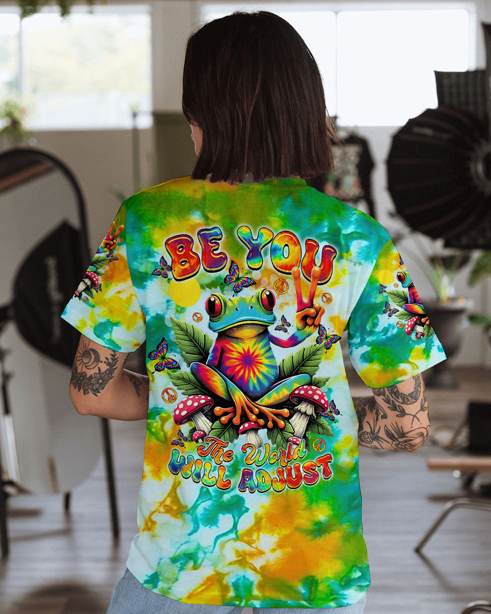 Be You The World Will Adjust Frog Psychedelic Colorful Tie Dye Hippie AOP Shirts _12_ 7wkLK