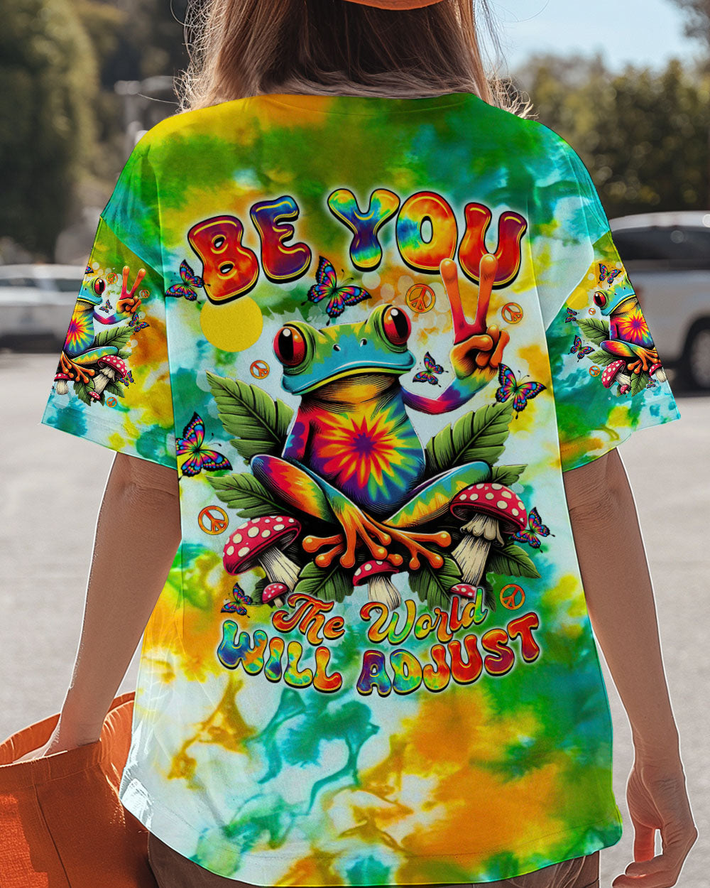 Be You The World Will Adjust Frog Psychedelic Colorful Tie Dye Hippie AOP Shirts _1_ ZSy7T
