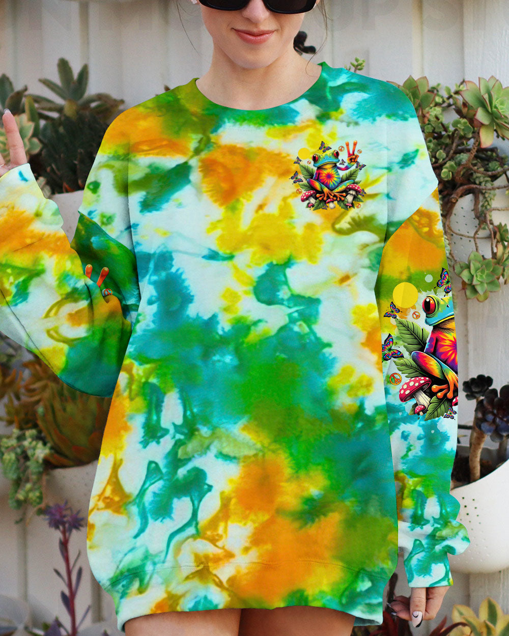 Be You The World Will Adjust Frog Psychedelic Colorful Tie Dye Hippie AOP Shirts _4_ Hu90A