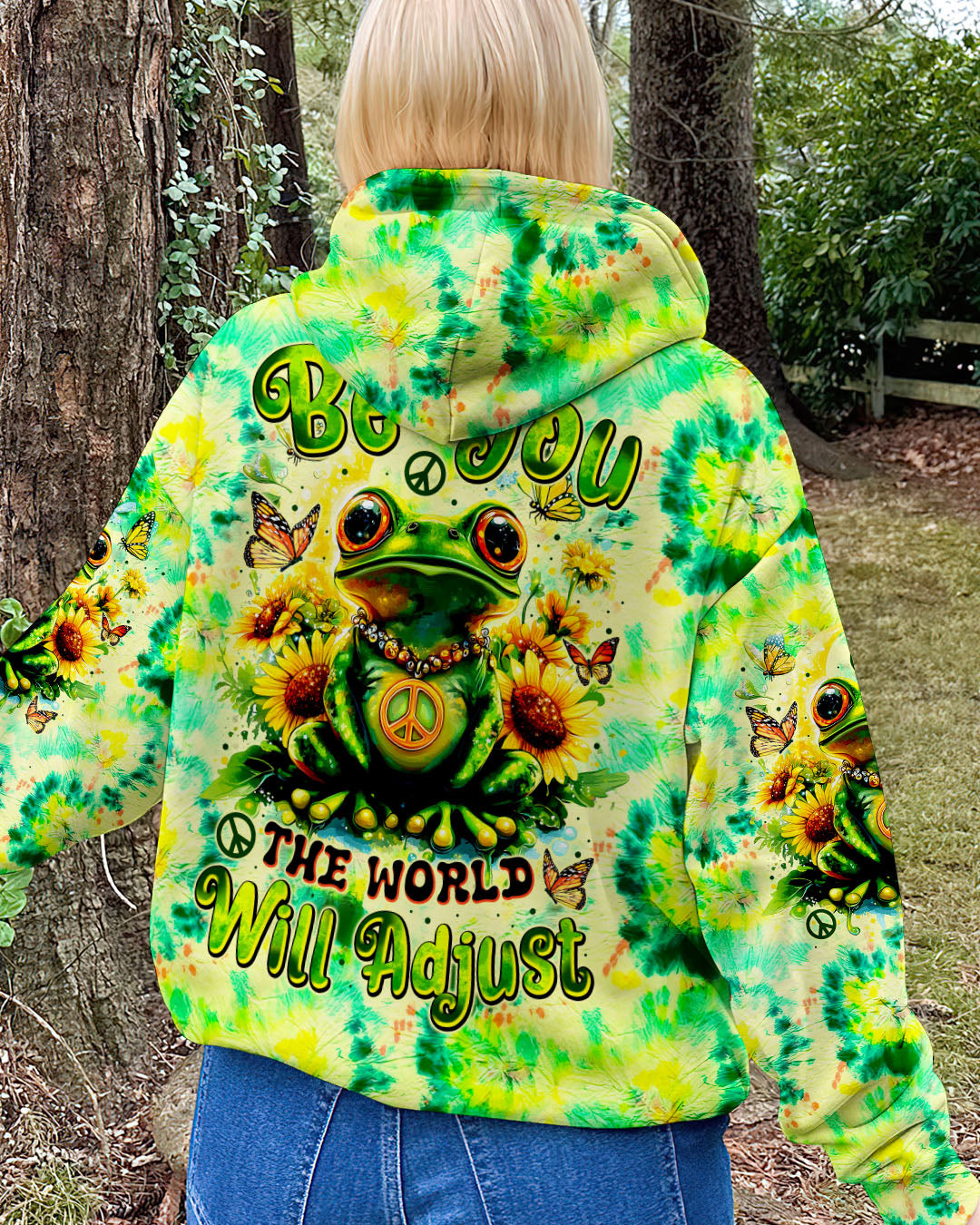 Be You The World Will Adjust Frog Sunflowers Green Tie Dye Graphic AOP Shirts _12_ KWyI8