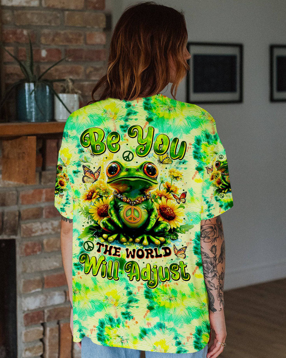 Be You The World Will Adjust Frog Sunflowers Green Tie Dye Graphic AOP Shirts _1_ ld765
