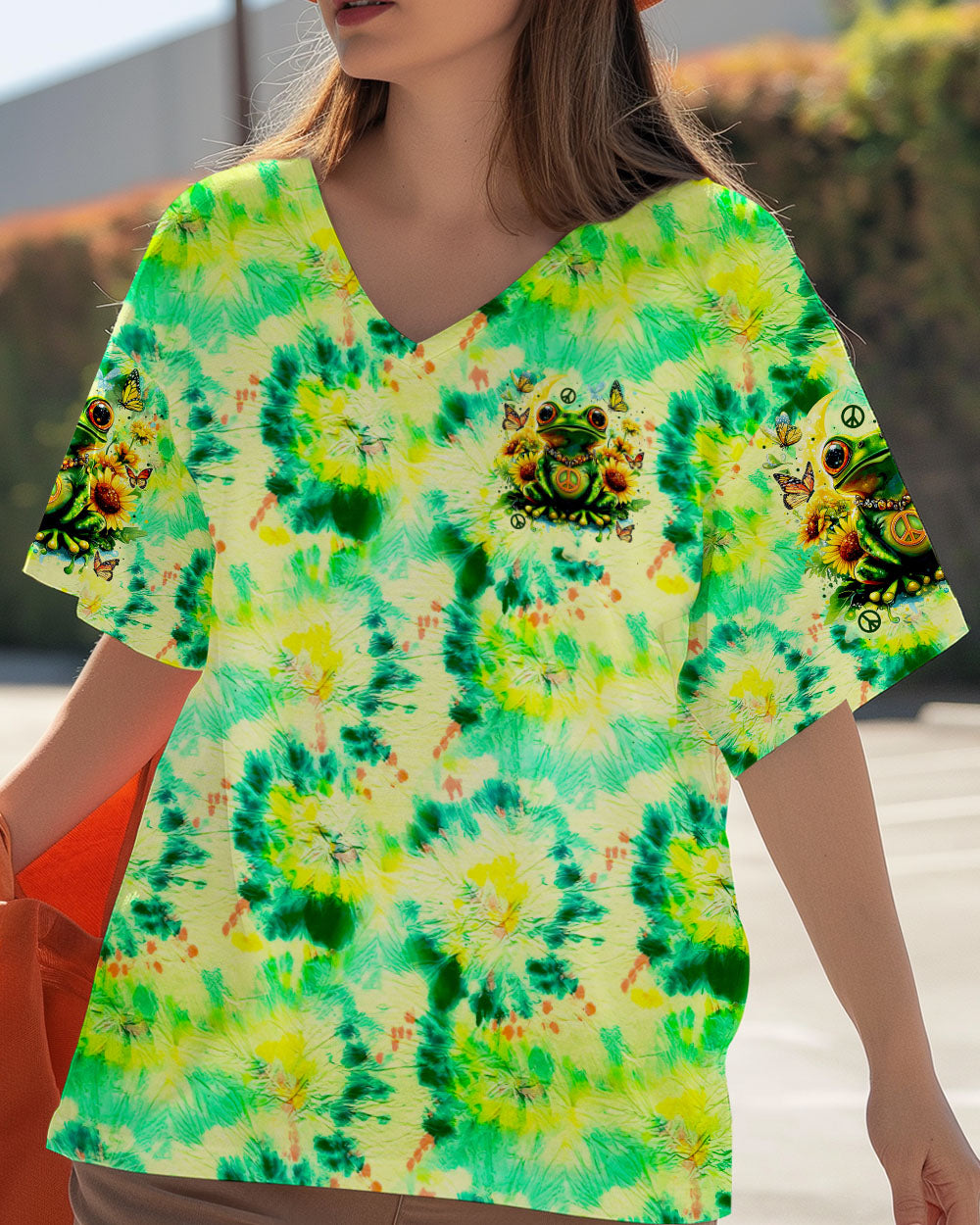 Be You The World Will Adjust Frog Sunflowers Green Tie Dye Graphic AOP Shirts _2_ Zo3WG