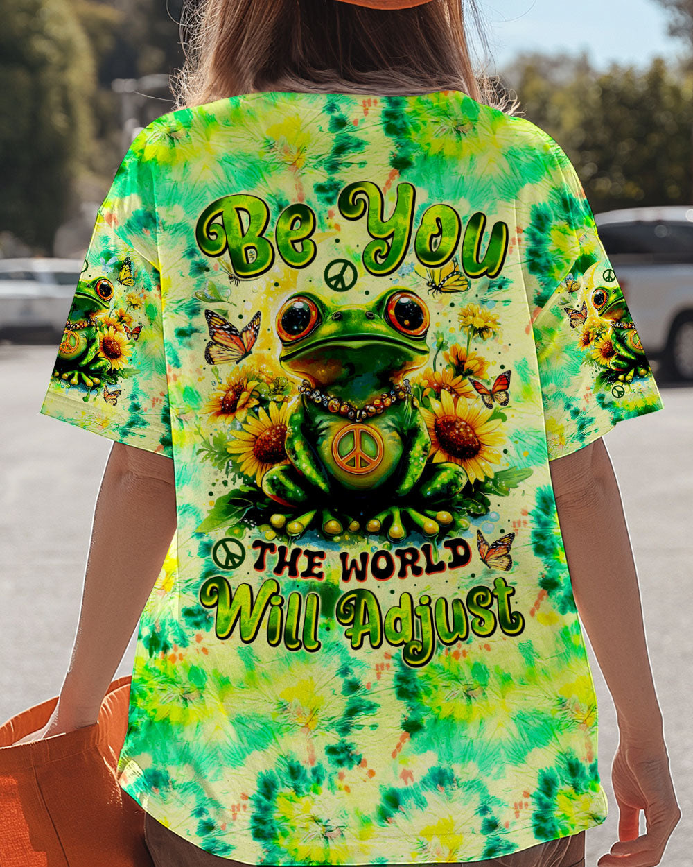 Be You The World Will Adjust Frog Sunflowers Green Tie Dye Graphic AOP Shirts _3_ sn2J3