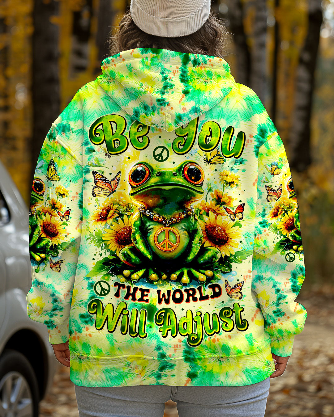 Be You The World Will Adjust Frog Sunflowers Green Tie Dye Graphic AOP Shirts _5_ Zim8j