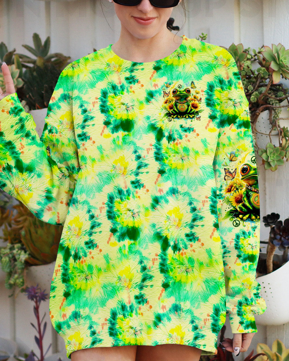 Be You The World Will Adjust Frog Sunflowers Green Tie Dye Graphic AOP Shirts _6_ HJ109