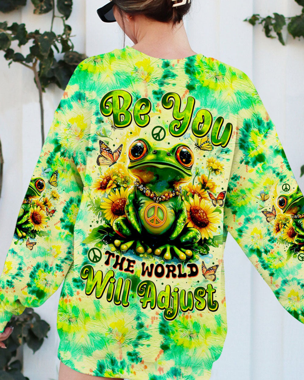 Be You The World Will Adjust Frog Sunflowers Green Tie Dye Graphic AOP Shirts _7_ 00TCa