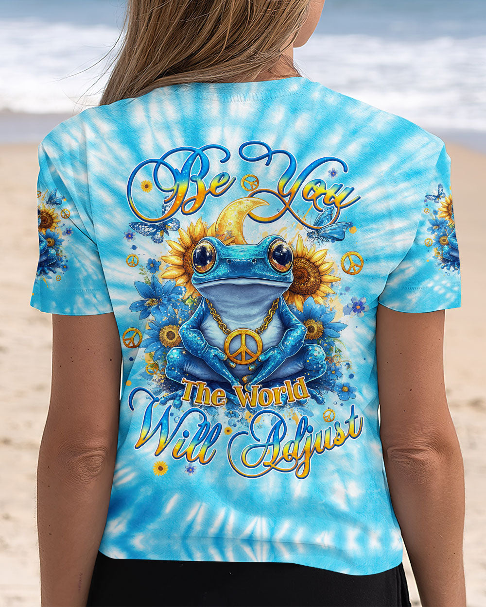 Be You The World Will Adjust Frog Tie Dye Sunflower Graphic AOP Shirts _2_ 1Dv3c