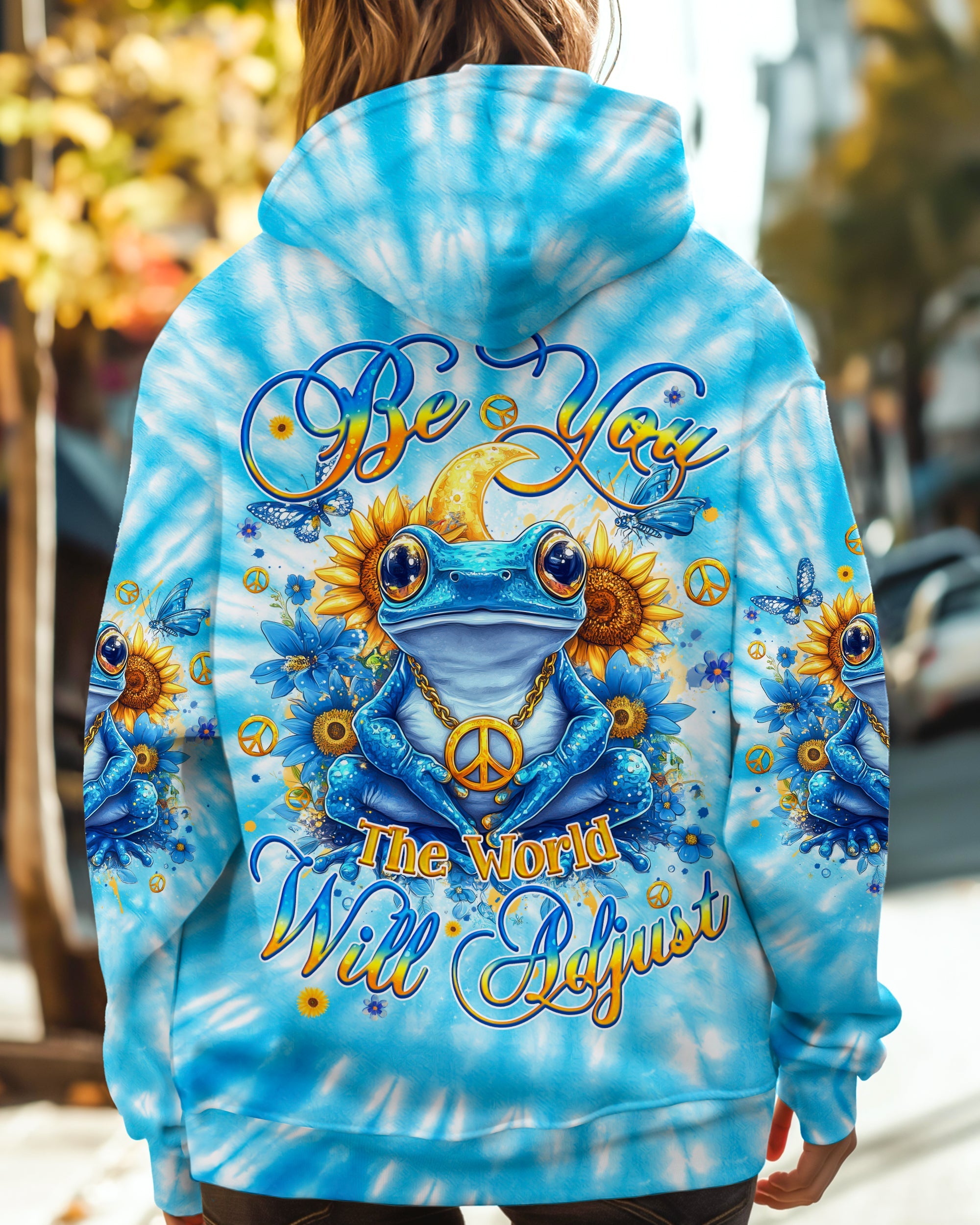 Be You The World Will Adjust Frog Tie Dye Sunflower Graphic AOP Shirts _4_ xcTrT