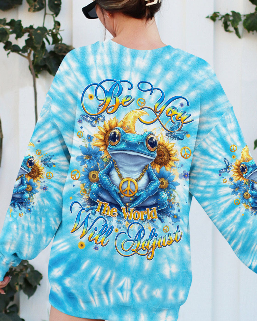 Be You The World Will Adjust Frog Tie Dye Sunflower Graphic AOP Shirts _6_ DyUZ9
