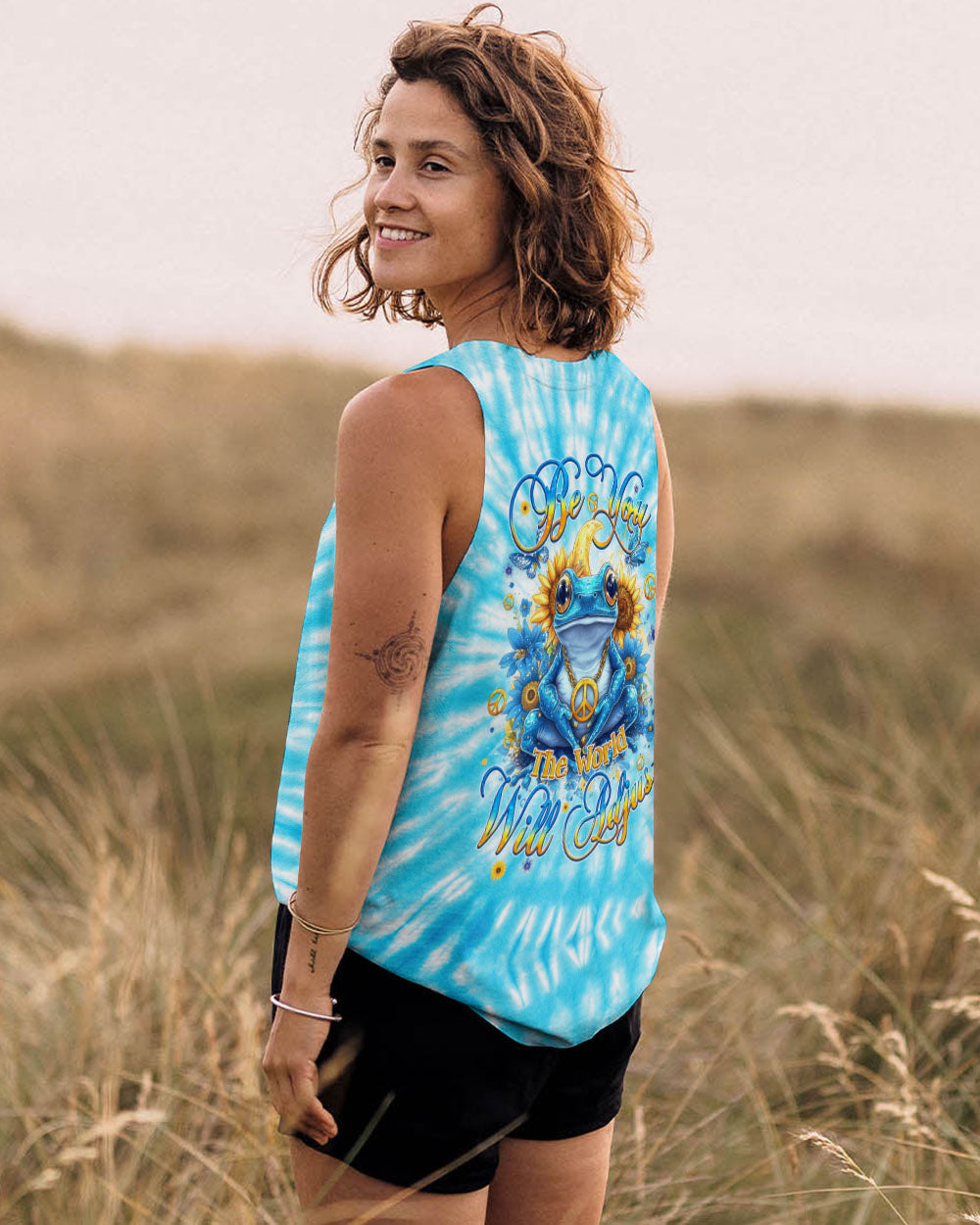 Be You The World Will Adjust Frog Tie Dye Sunflower Graphic AOP Shirts _9_ 33vHs