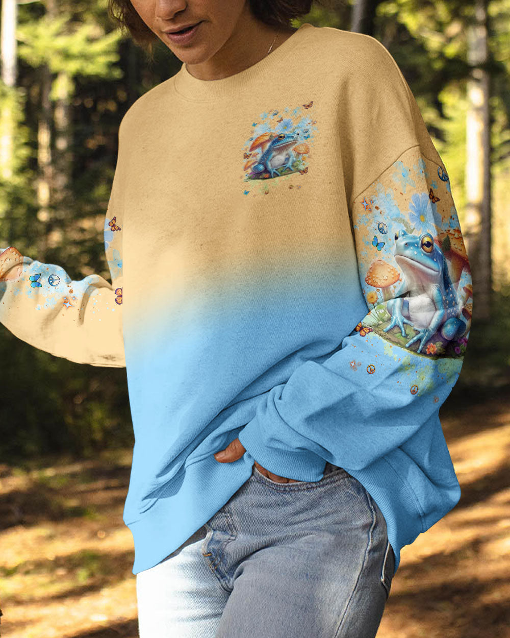 Be You The World Will Adjust Frog Whimsical Mushroom Forest AOP Shirts _2_ sTZ4L