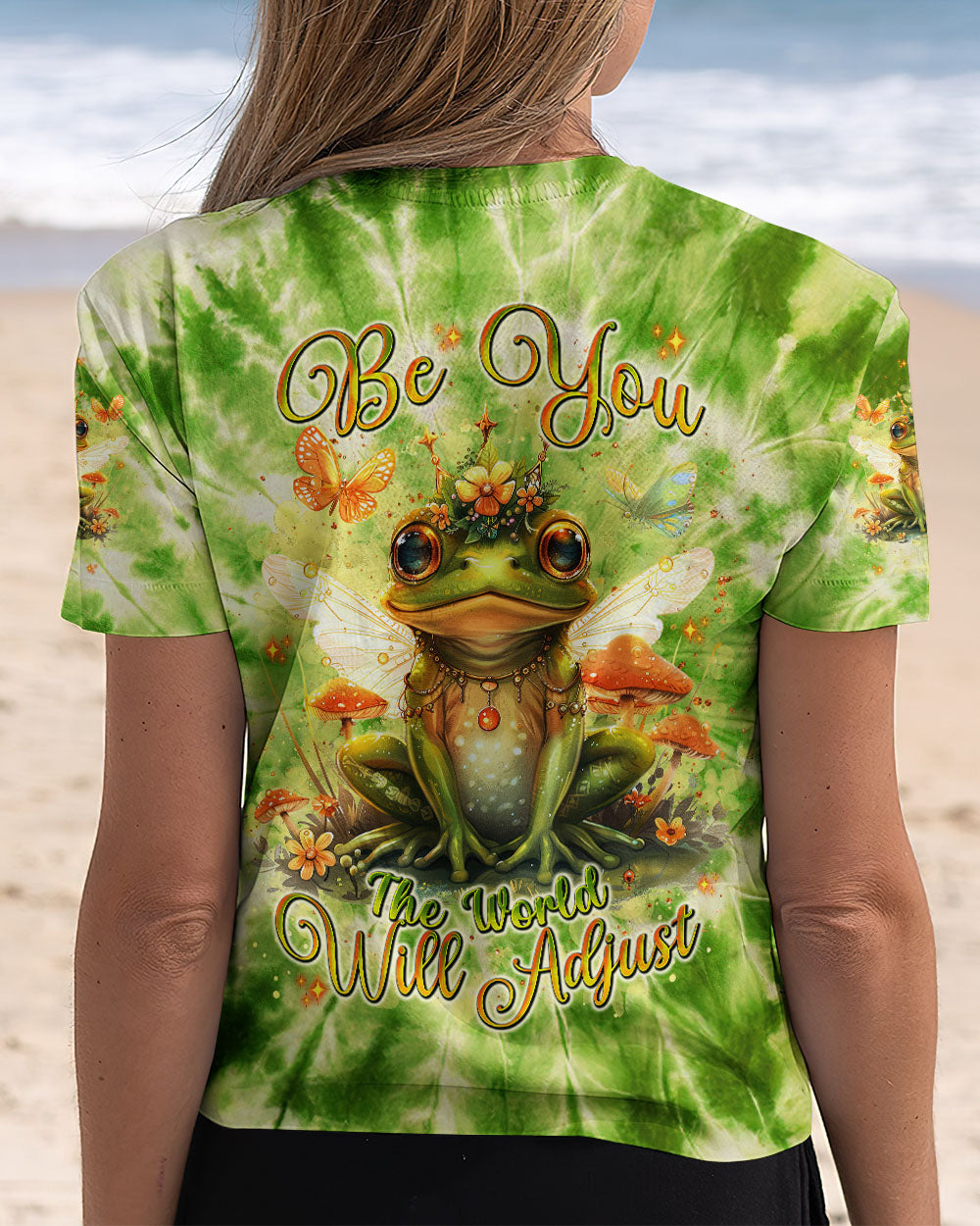 Be You The World Will Adjust Frog with Mushrooms Green Tie Dye AOP Shirts _13_ Yipkw