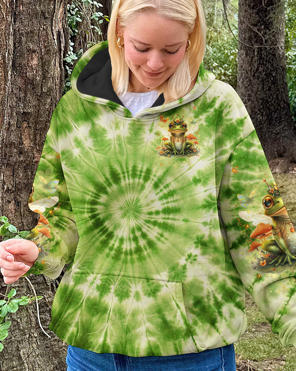 Be You The World Will Adjust Frog with Mushrooms Green Tie Dye AOP Shirts _14_ g63md