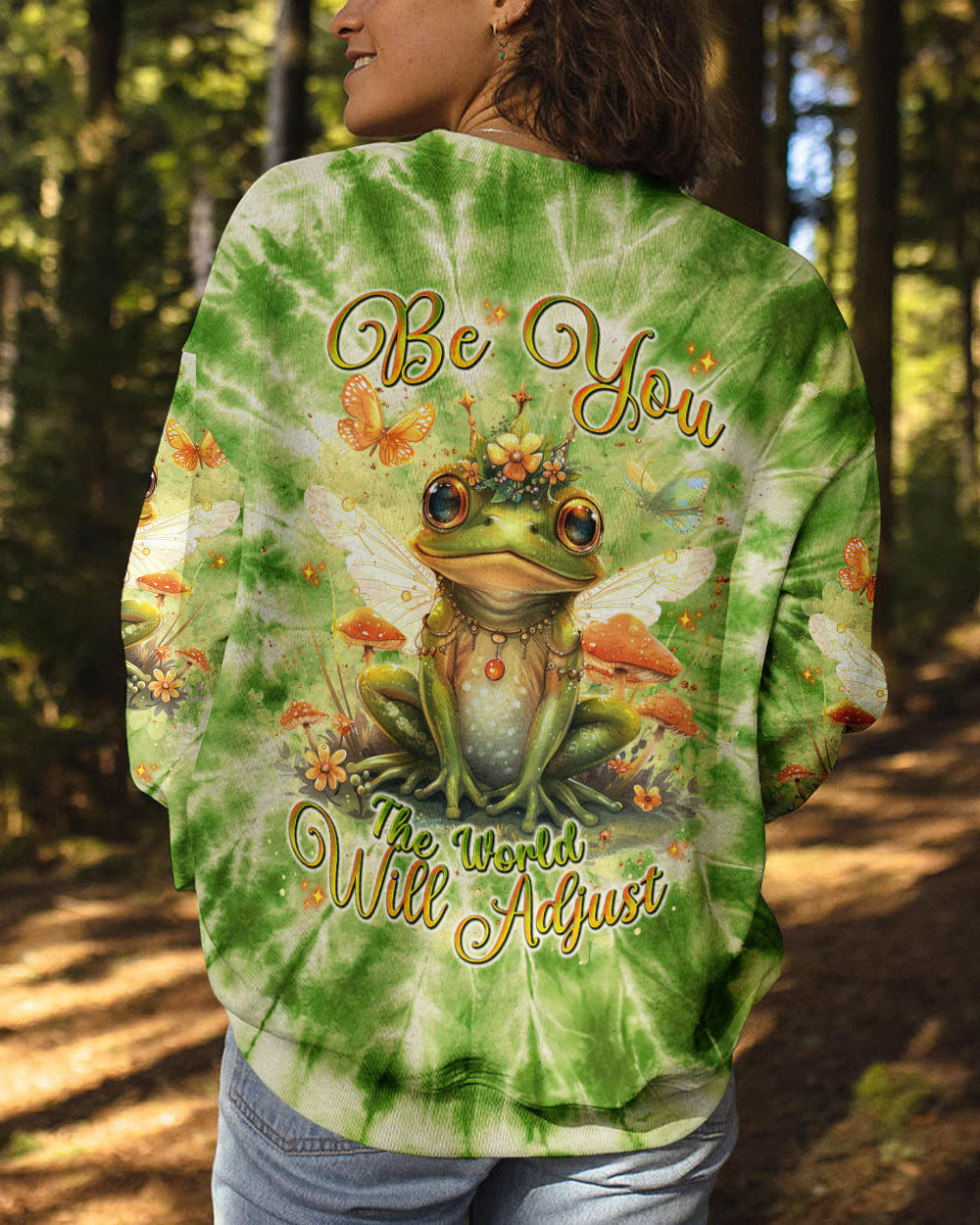 Be You The World Will Adjust Frog with Mushrooms Green Tie Dye AOP Shirts _3_ dYDMX