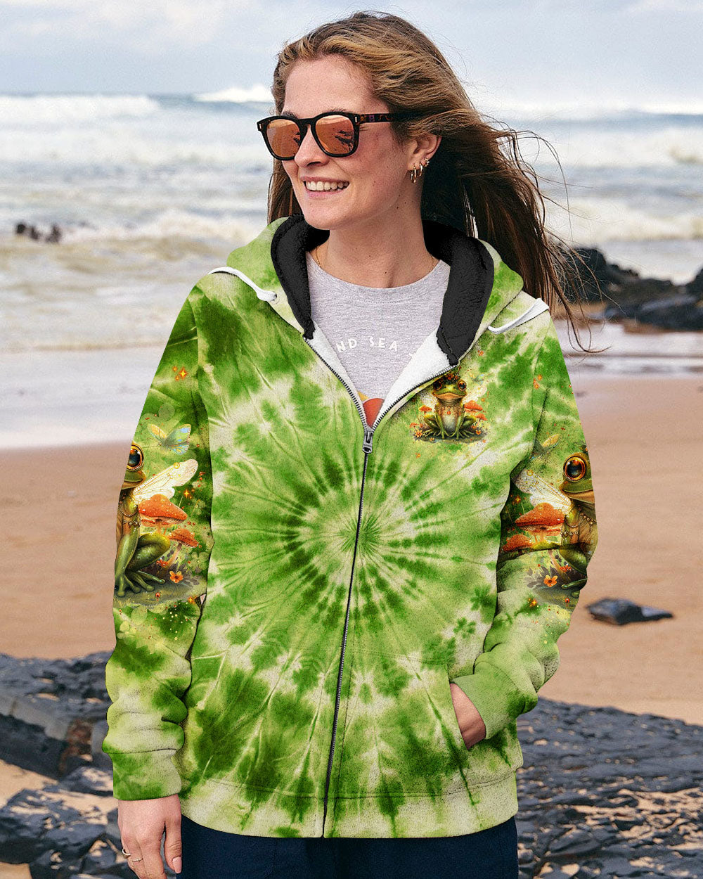 Be You The World Will Adjust Frog with Mushrooms Green Tie Dye AOP Shirts _4_ NGfhb