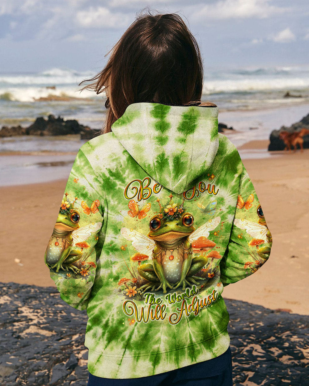 Be You The World Will Adjust Frog with Mushrooms Green Tie Dye AOP Shirts _5_ abINn