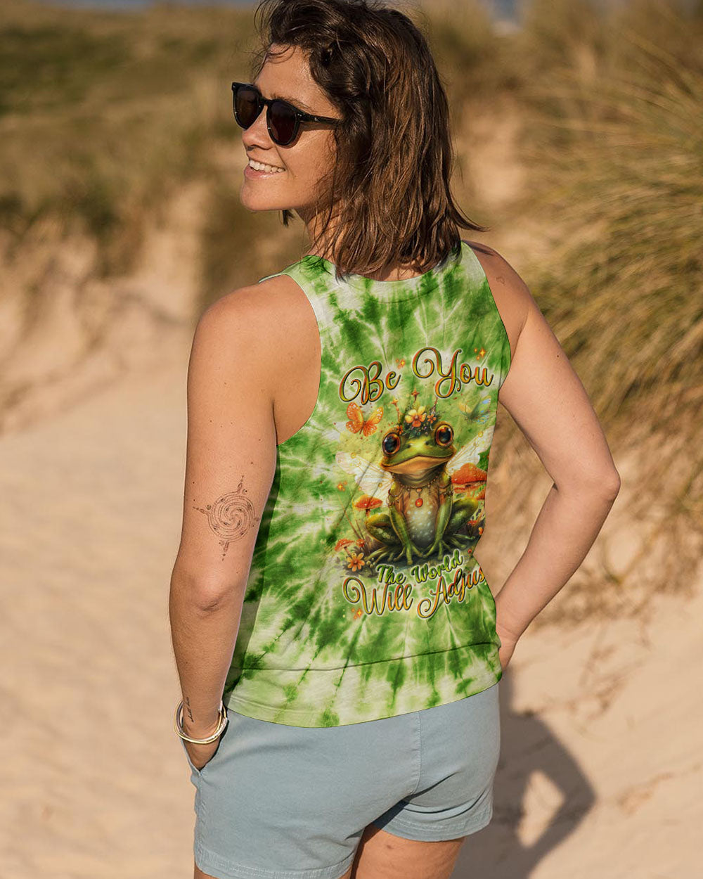 Be You The World Will Adjust Frog with Mushrooms Green Tie Dye AOP Shirts _8_ IfT9A