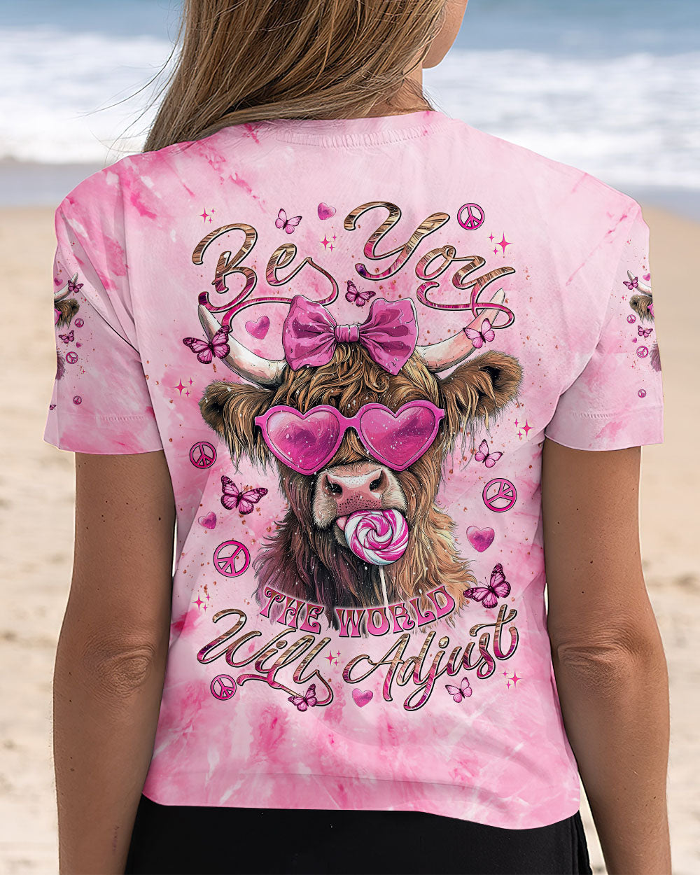 Be You The World Will Adjust Funny Cow with Bow and Heart Glasses AOP Shirts _5_ VPtHo
