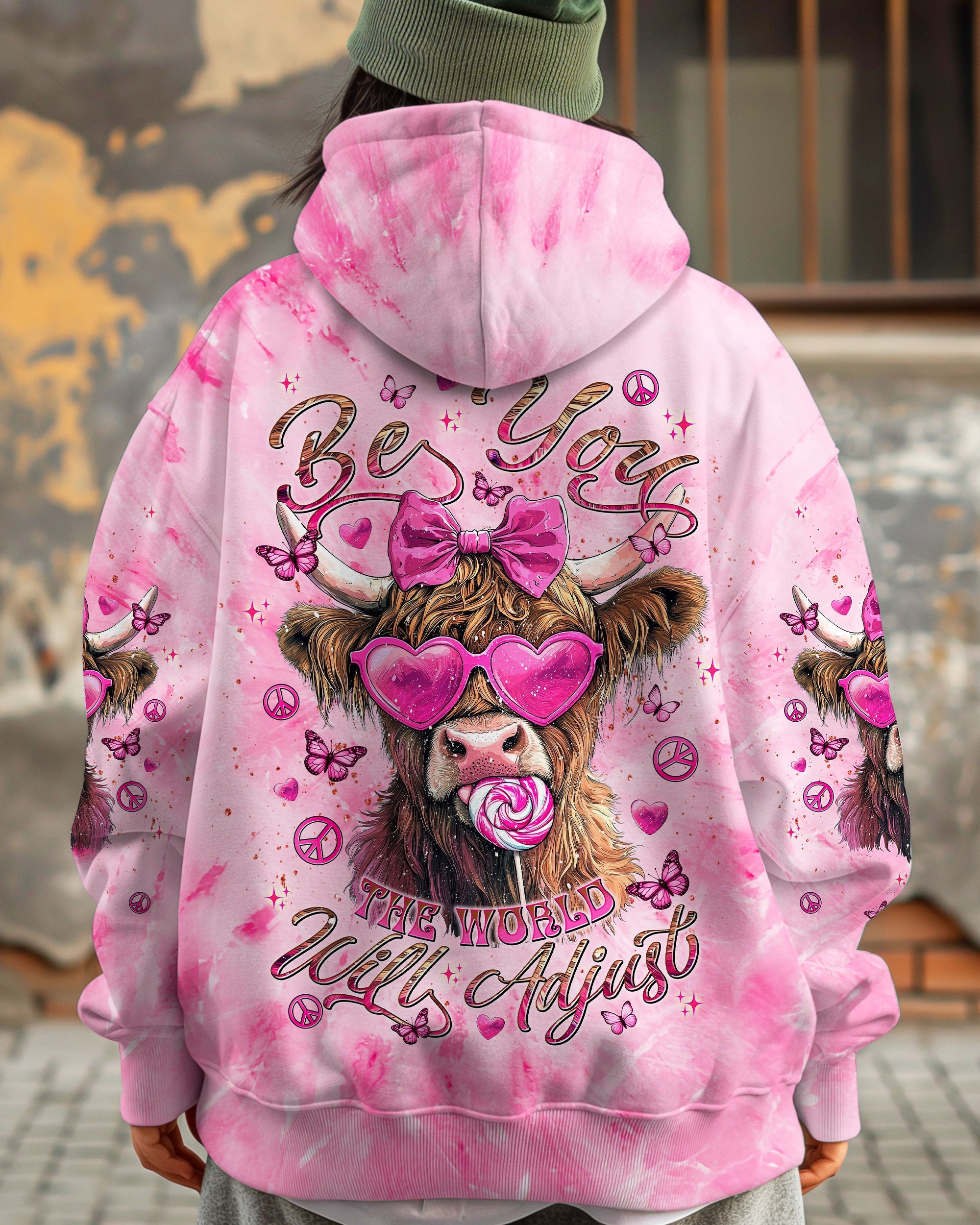 Be You The World Will Adjust Funny Cow with Bow and Heart Glasses AOP Shirts _7_ Ry0vN