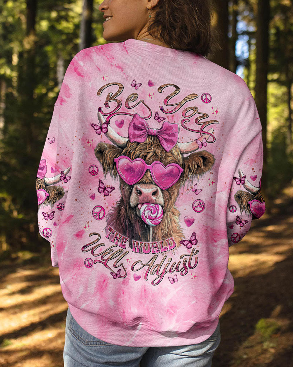 Be You The World Will Adjust Funny Cow with Bow and Heart Glasses AOP Shirts _9_ 6s6Vx