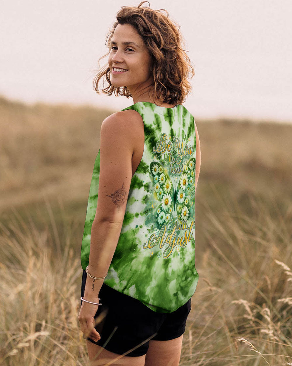 Be You The World Will Adjust Green Daisy Butterfly Tie Dye AOP Shirts _11_ rVZQt