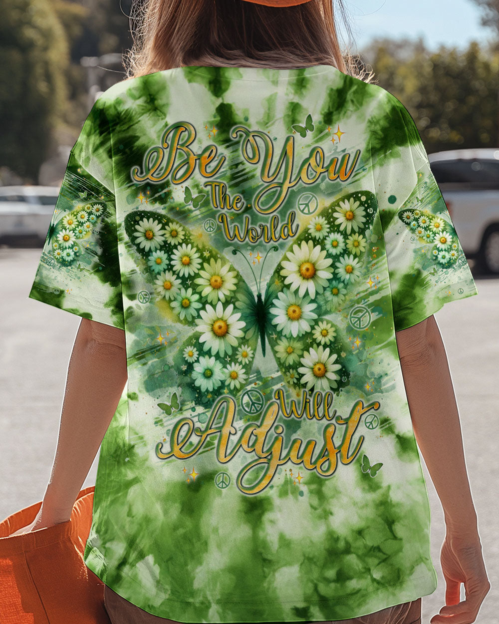 Be You The World Will Adjust Green Daisy Butterfly Tie Dye AOP Shirts _3_ xF1Dn