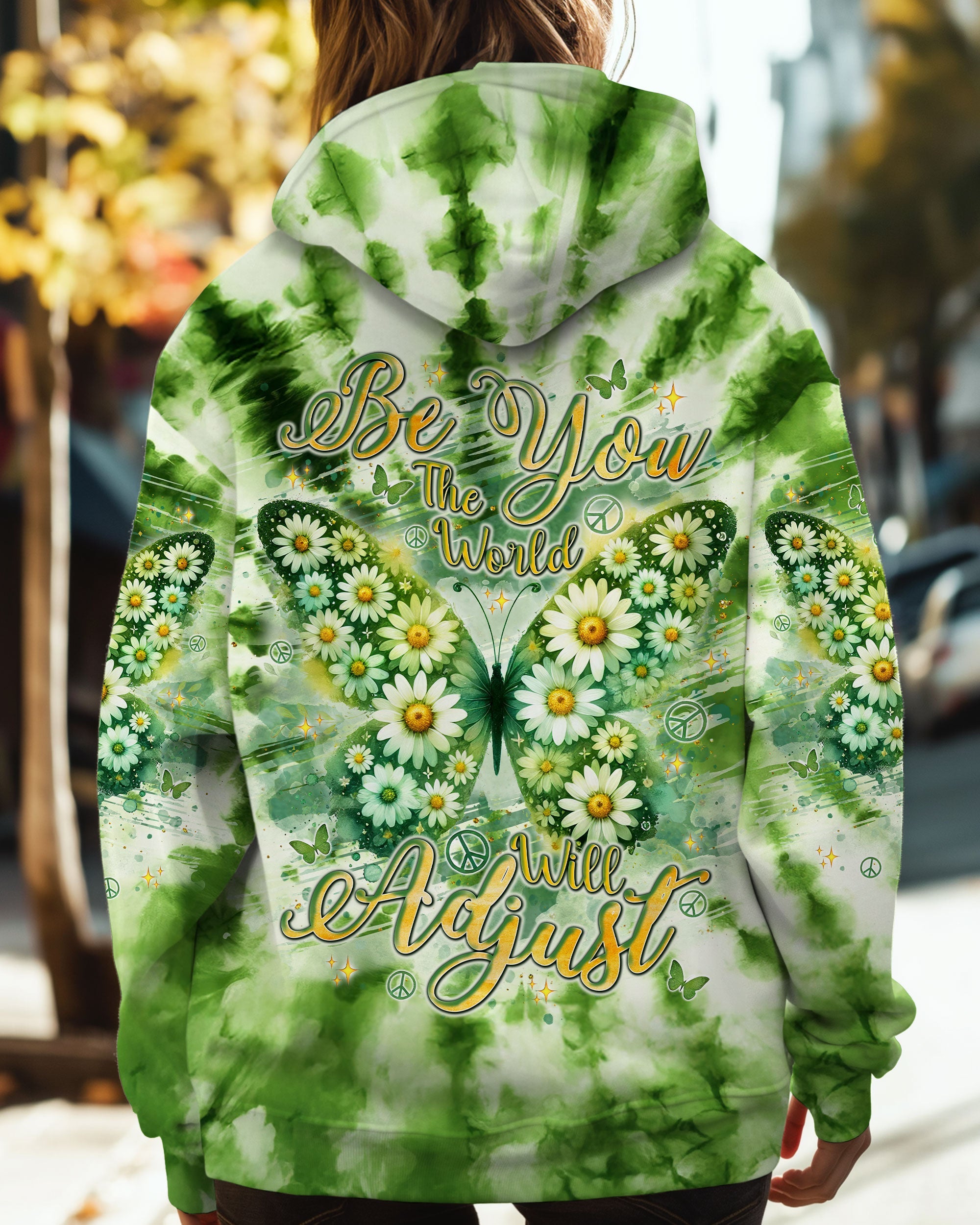 Be You The World Will Adjust Green Daisy Butterfly Tie Dye AOP Shirts _5_ gk0Uu
