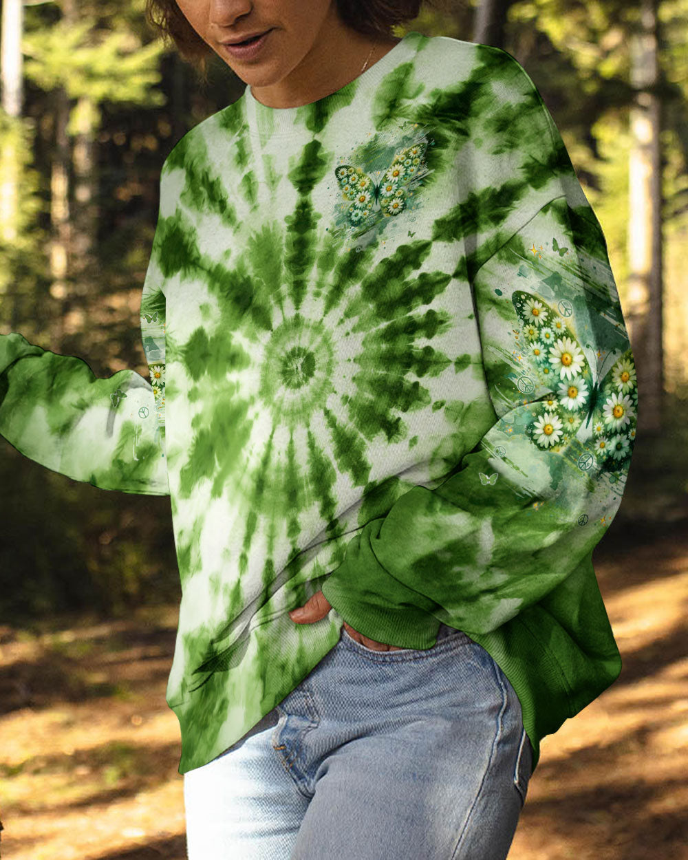 Be You The World Will Adjust Green Daisy Butterfly Tie Dye AOP Shirts _6_ GAjLW
