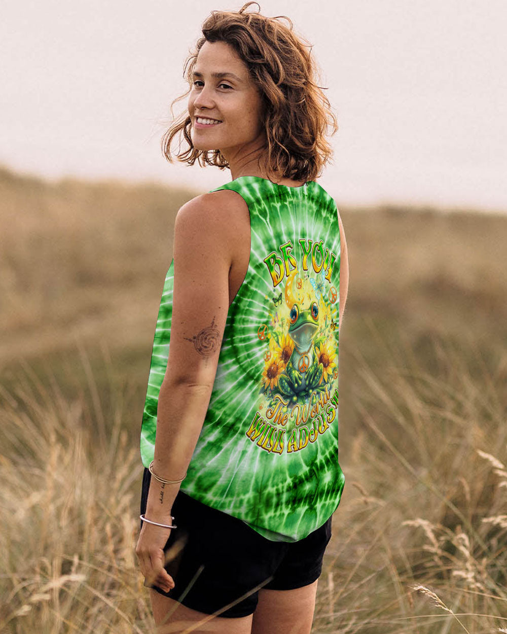 Be You The World Will Adjust Green Frog Hippie Tie Dye Graphic AOP Shirts _12_ QY2e0