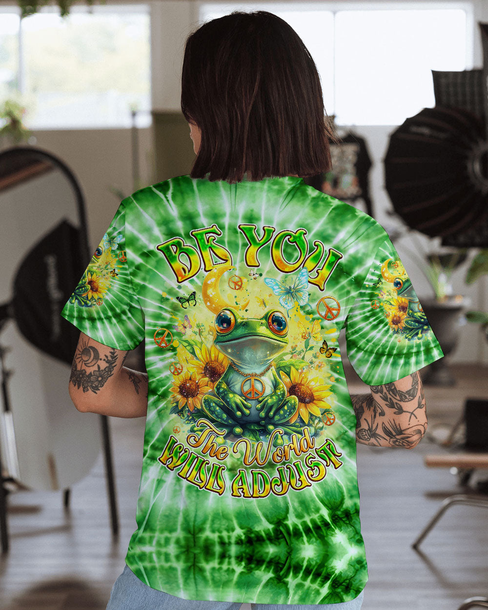 Be You The World Will Adjust Green Frog Hippie Tie Dye Graphic AOP Shirts _1_ xdMi1