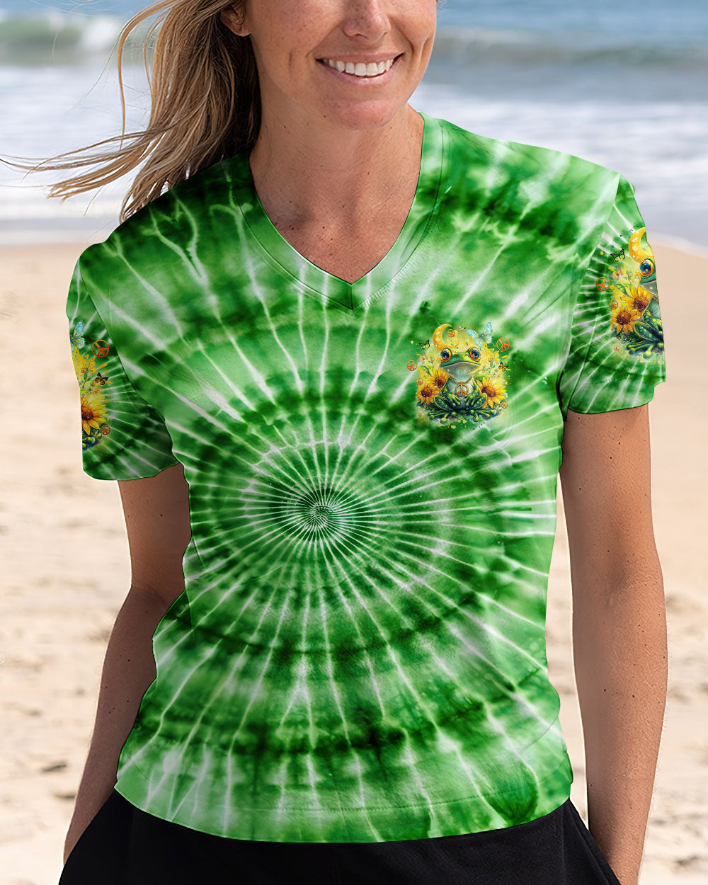 Be You The World Will Adjust Green Frog Hippie Tie Dye Graphic AOP Shirts _2_ aLbD4