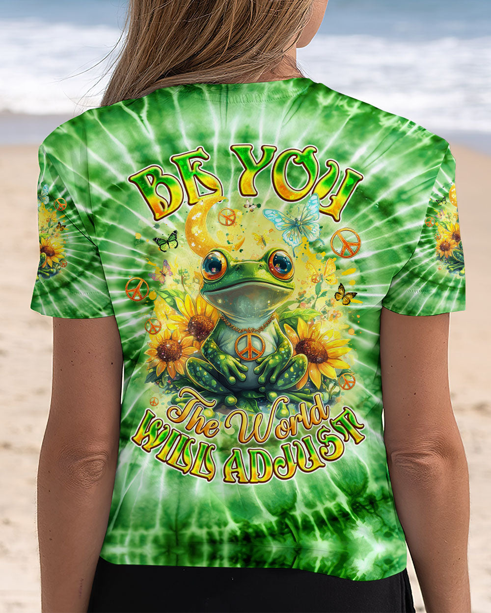 Be You The World Will Adjust Green Frog Hippie Tie Dye Graphic AOP Shirts _3_ R9itt