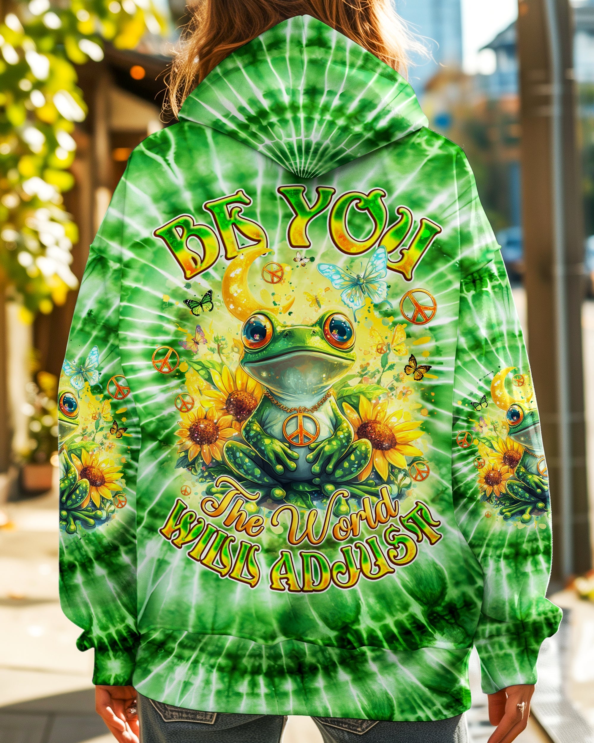 Be You The World Will Adjust Green Frog Hippie Tie Dye Graphic AOP Shirts _5_ M0g4p