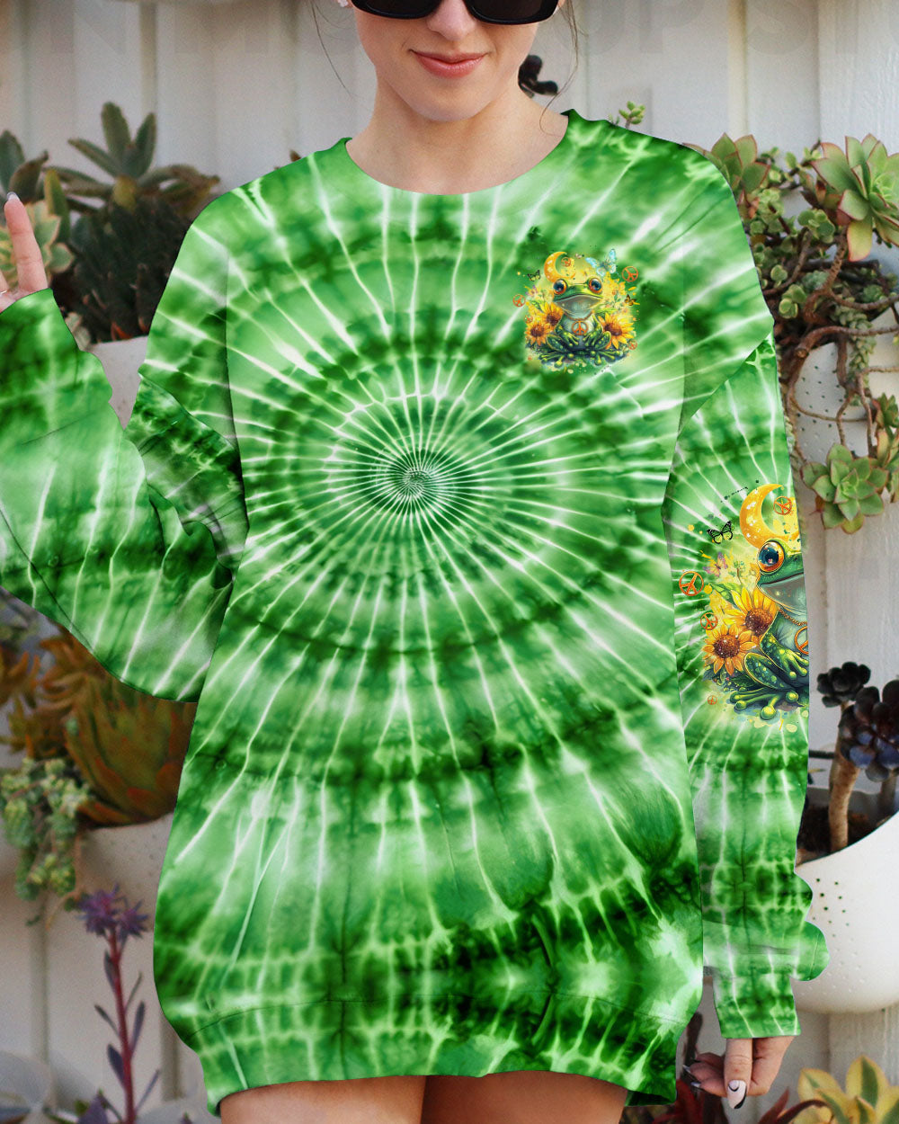 Be You The World Will Adjust Green Frog Hippie Tie Dye Graphic AOP Shirts _6_ hv95u