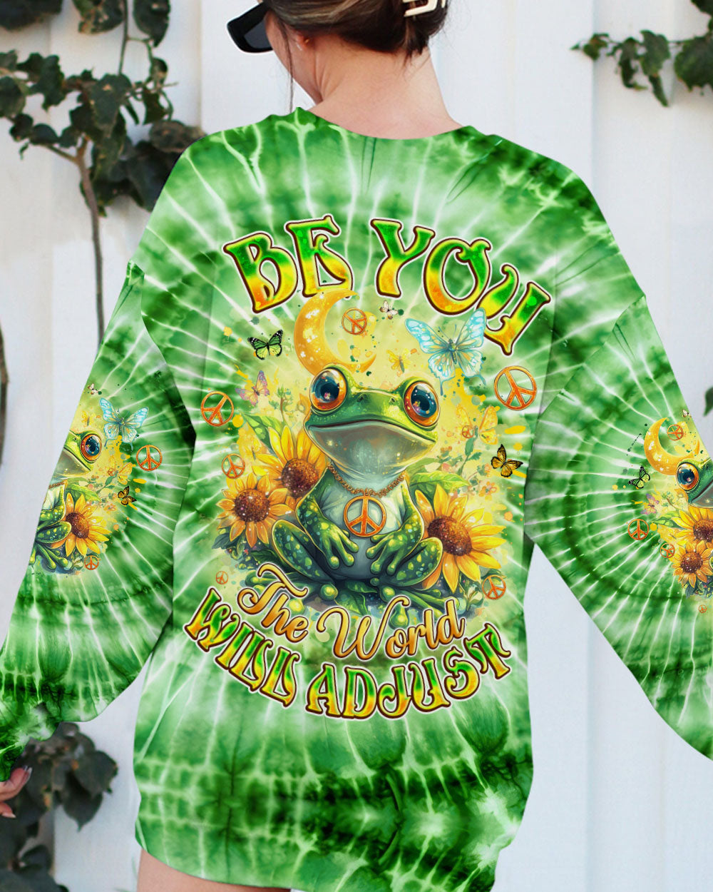 Be You The World Will Adjust Green Frog Hippie Tie Dye Graphic AOP Shirts _7_ XGXoT