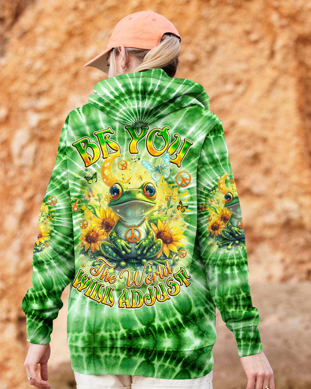 Be You The World Will Adjust Green Frog Hippie Tie Dye Graphic AOP Shirts _9_ YJe2s