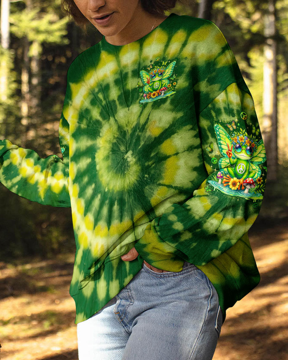 Be You The World Will Adjust Green Tie Dye Fairy Frog Signs and Mushrooms AOP Shirts _2_ b2Mc8