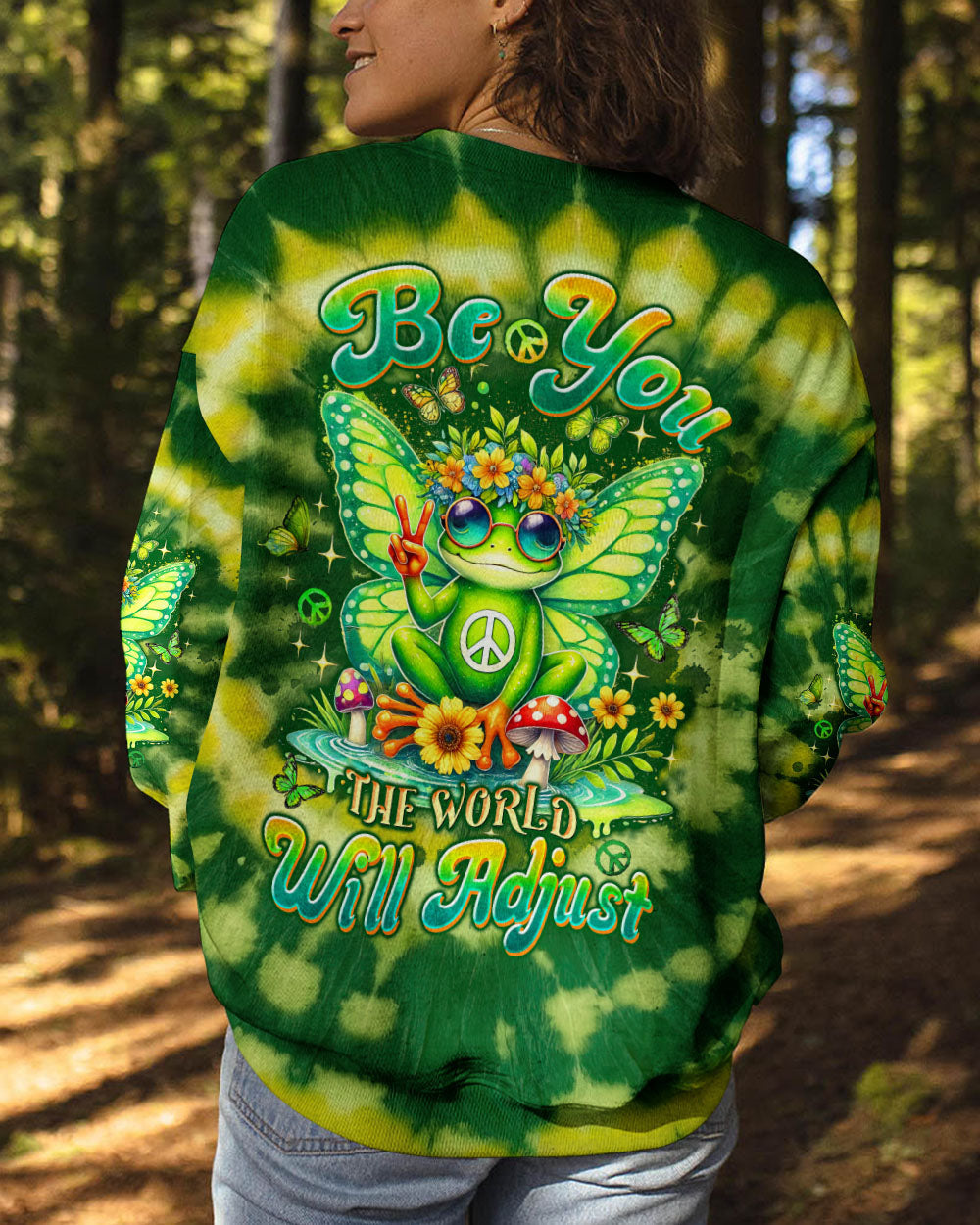Be You The World Will Adjust Green Tie Dye Fairy Frog Signs and Mushrooms AOP Shirts _3_ 6JUyT