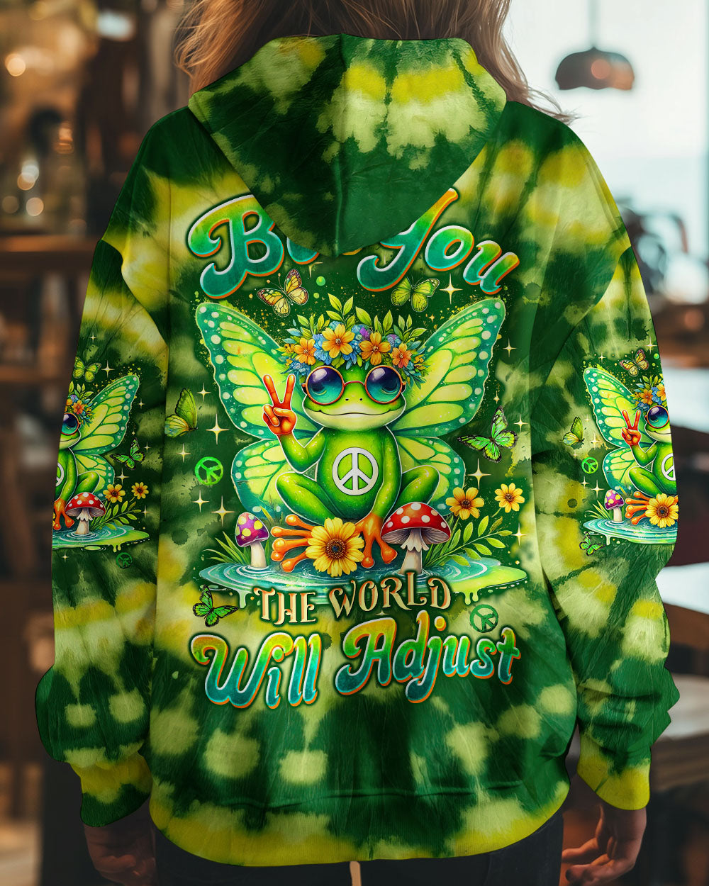 Be You The World Will Adjust Green Tie Dye Fairy Frog Signs and Mushrooms AOP Shirts _9_ jbH8e