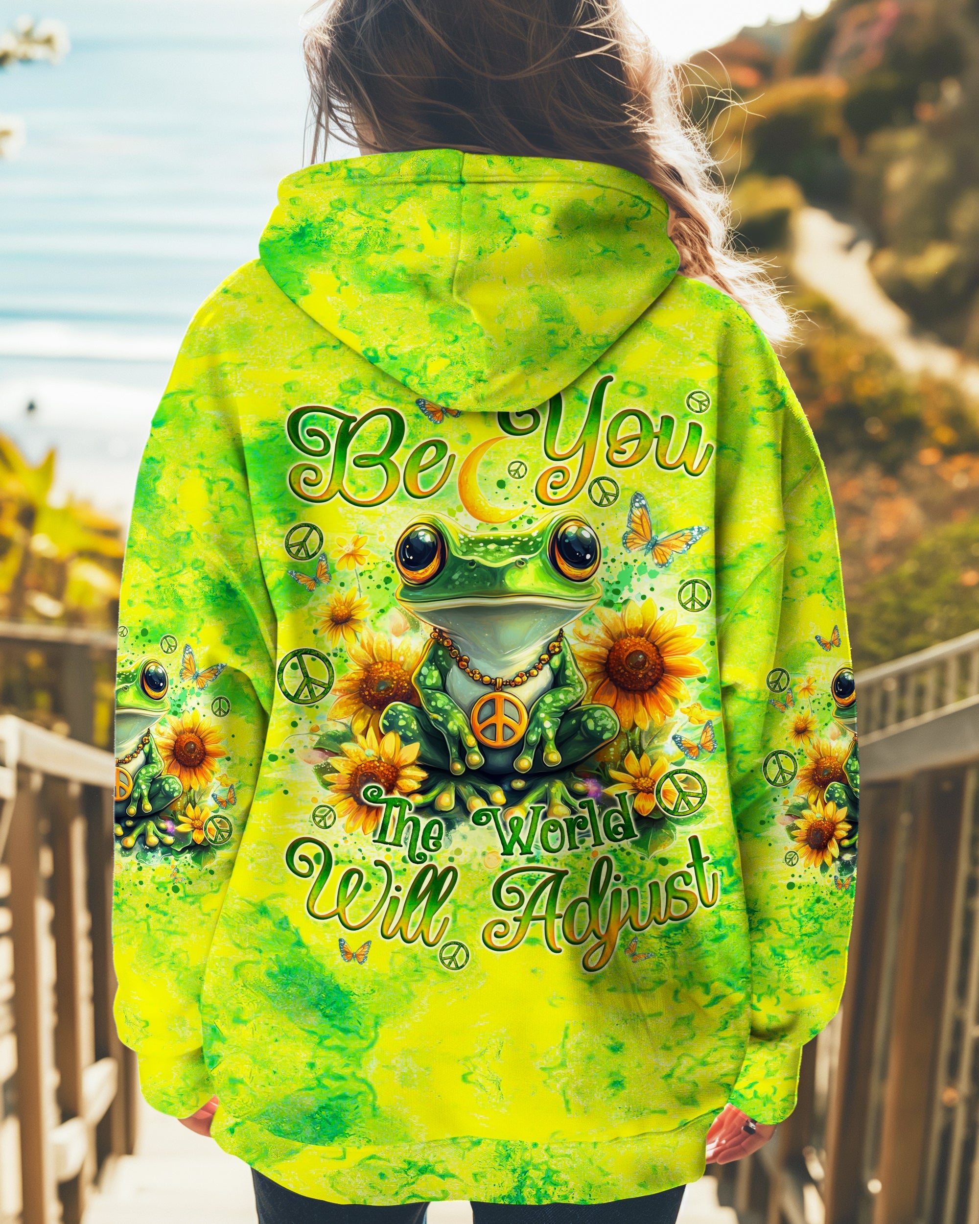 Be You The World Will Adjust Green Tie Dye Groovy Frog Hippie Vibes AOP Shirts _1_ sKrjE