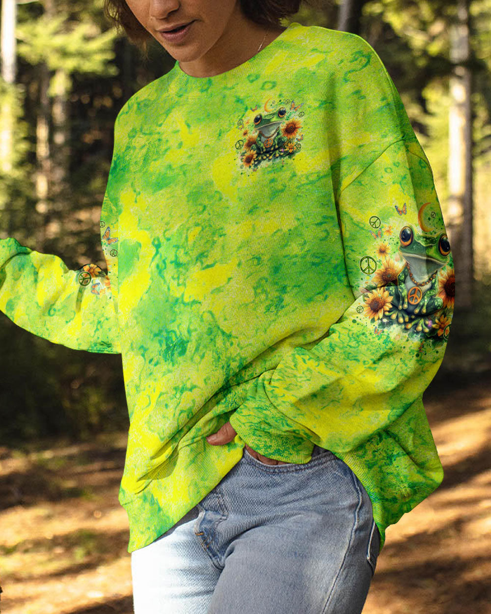 Be You The World Will Adjust Green Tie Dye Groovy Frog Hippie Vibes AOP Shirts _2_ RXqYL