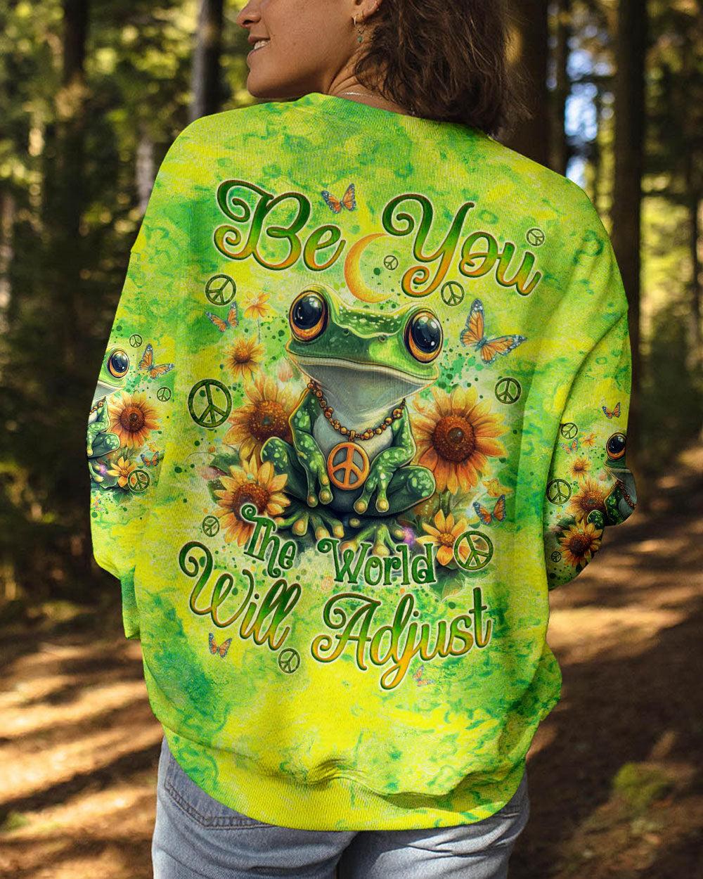Be You The World Will Adjust Green Tie Dye Groovy Frog Hippie Vibes AOP Shirts _3_ 8edk4